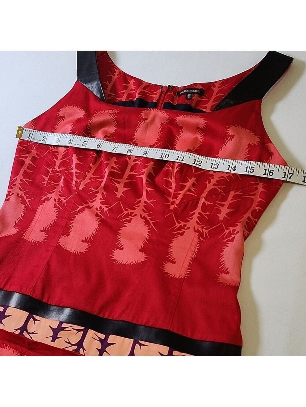 Sophie Theallet Cotton and Leather Red and Black Patterned Dress Size US8 EU40 - Picture 6 of 8